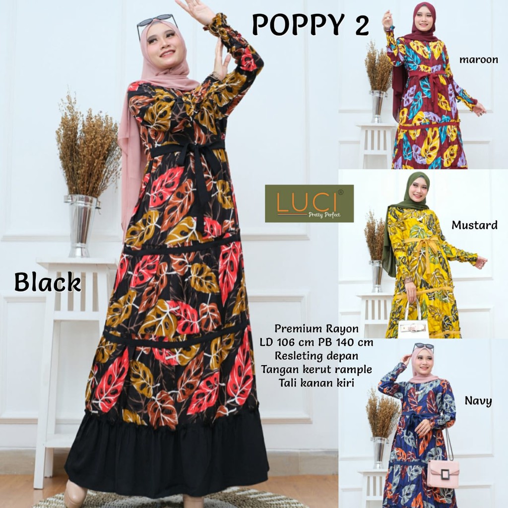 Gamis Rayon Motif Daun Poppy