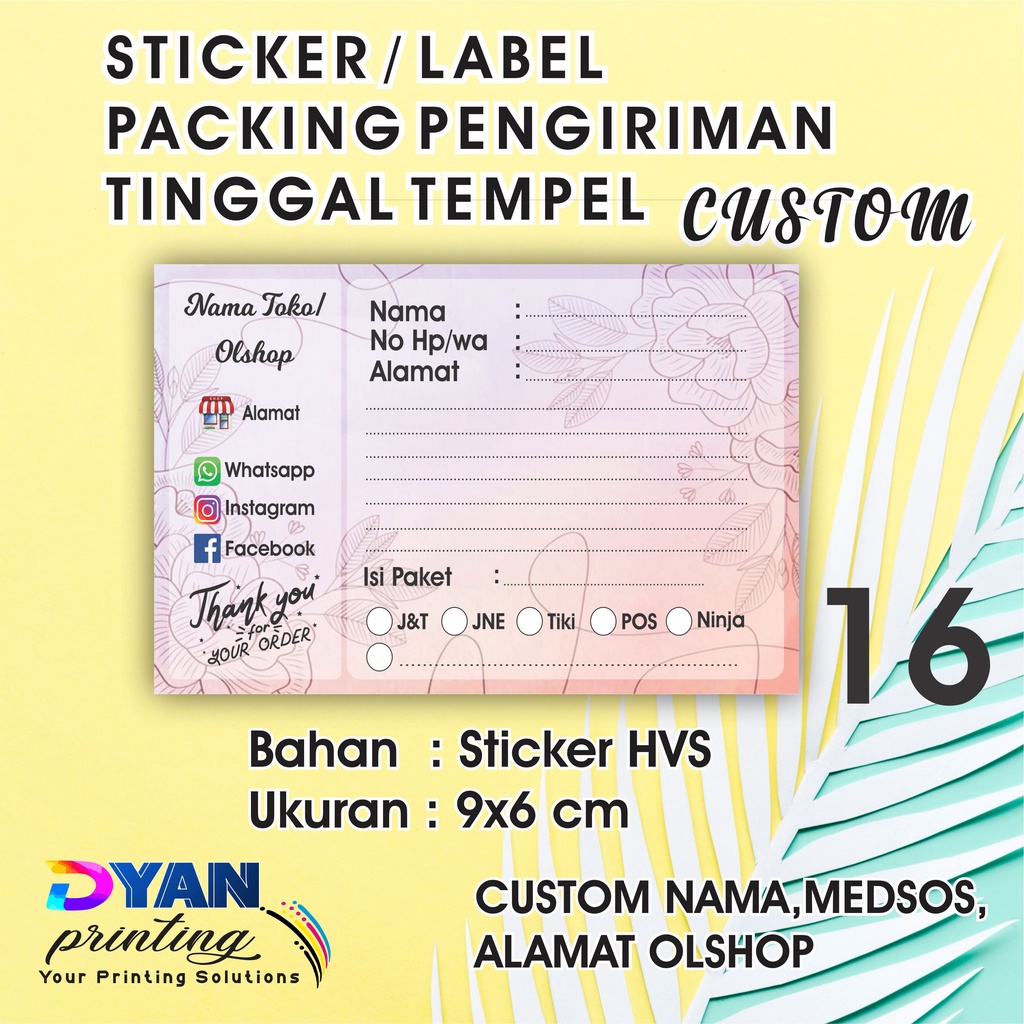 STIKER LABEL PENGIRIMAN PACKING ONLINE SHOP CUSTOM UKURAN 9X6CM COD/BAYAR DITEMPAT