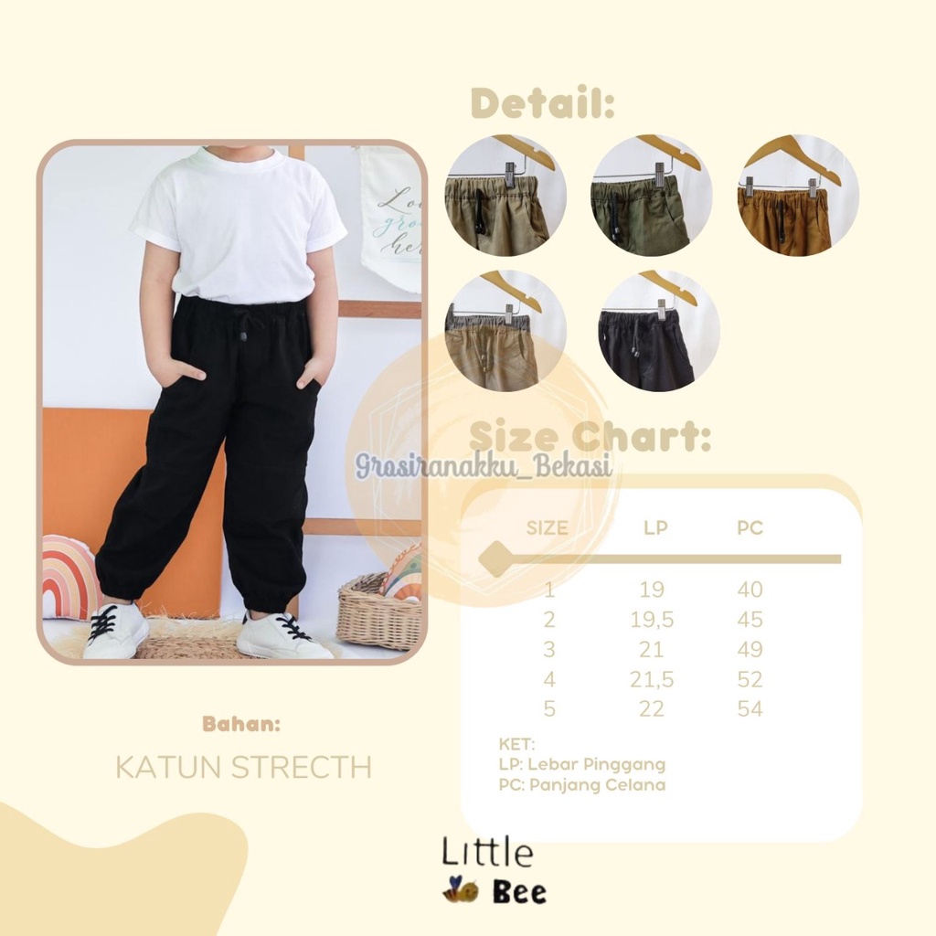 Celana Anak Jogger Laki-Laki Littlebee Warna Coklat size 1-5tahun