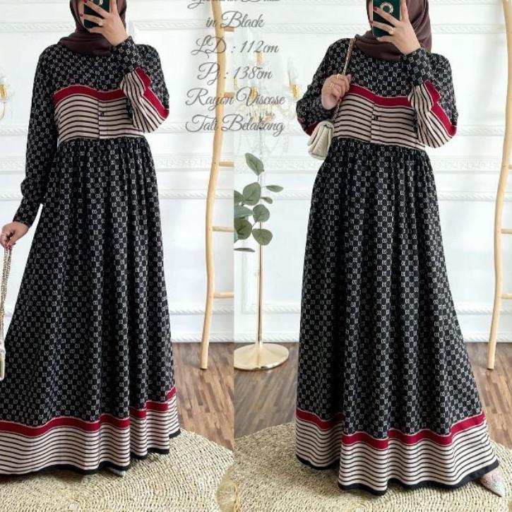 New Mart--EONIE DRESS BLACK - DRESS RAYON MOTIF DORI BUSUI