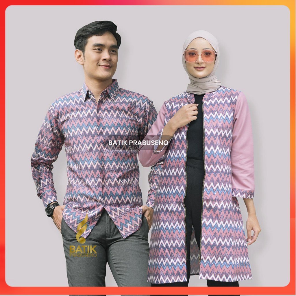 Batik ZAGOL Couple Hem Baju Kemeja Batik Pria Wanita Lengan Panjang Slim Fit Original Prabuseno Cewe