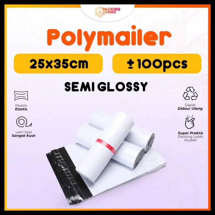 

[READY STOCK] PLASTIK PACKING POLYMAILER WARNA PUTIH 25X35 ISI 100 PCS TEBAL GLOSSY