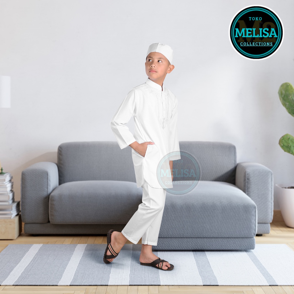baju koko anak setelan pakistan anak bahan poli katun warna putih bersih size 4 5 6 7 8 9