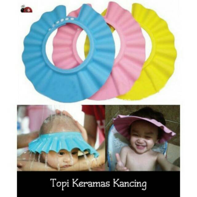 Topi Keramas Bayi Anak Pelindung Mata Dengan Kancing Dan Penutup Telinga Kids Shower Cap