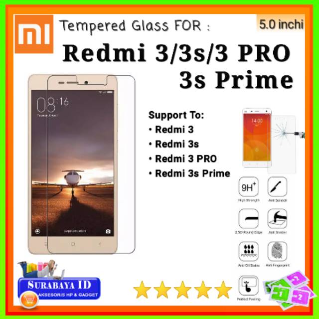 Tempered Glass TG Xiaomi Redmi 3/3s/3 PRO/3s Prime (5.0" inchi)