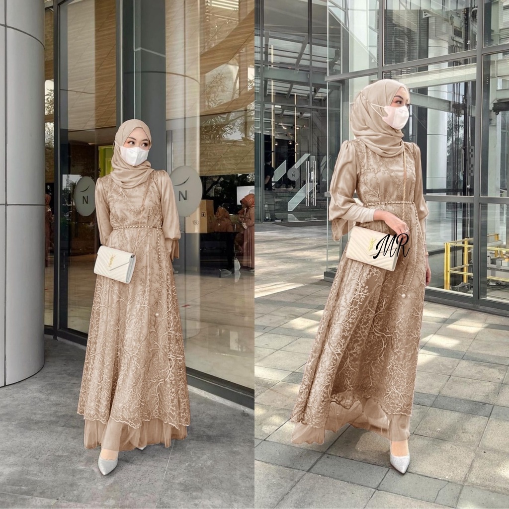 MAXY ZEFANYA / Baju kondangan kekinian / Gamis pesta brukat / dress muslim terbaru MR gamis seragam lebaran