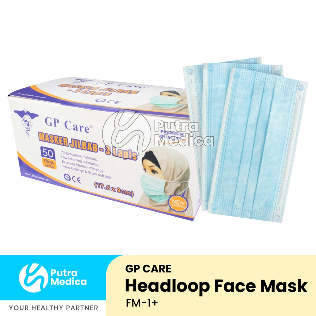 GP Care Masker Hijab [Blue] - 1 Box / Jilbab Mask / Penutup Pelindung Hidung Mulut