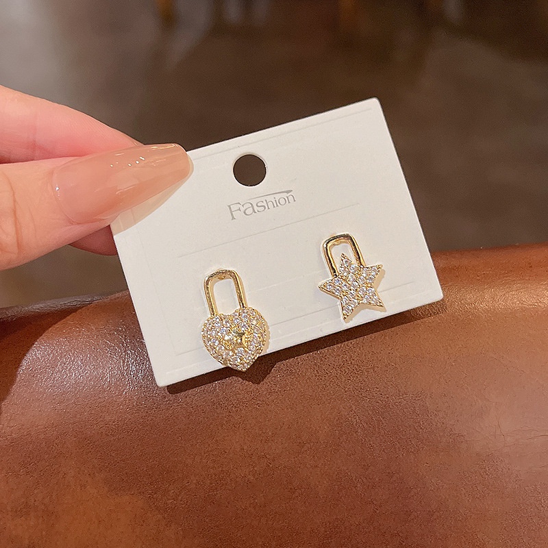 Anting Tusuk Sterling silver 925 Desain Bintang / Hati Hias Zircon Untuk Wanita