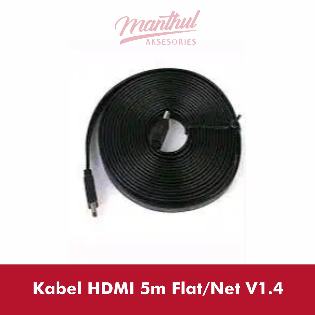 Kabel HDMI 5M Flat Cable HD HDMI Cable High Speed With Ethernet v1.4