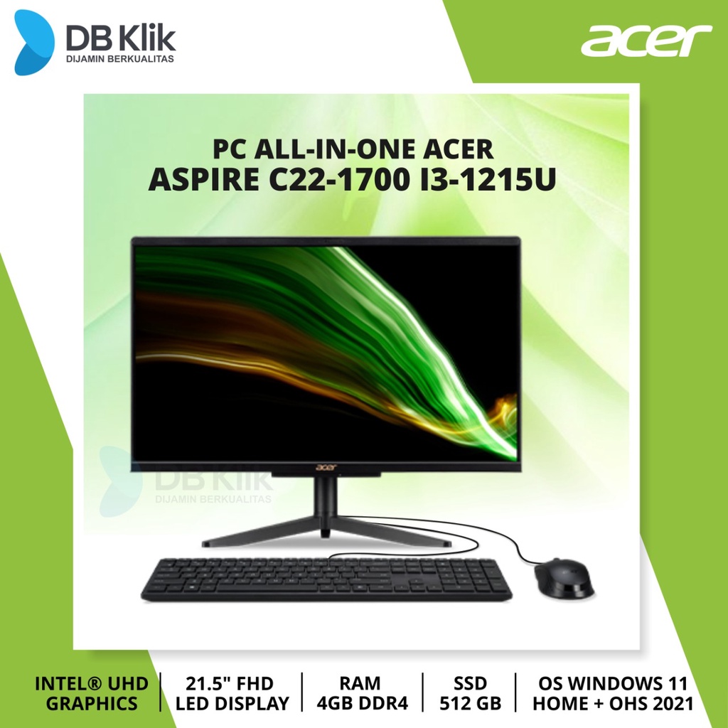 PC AIO ACER Aspire C22-1700 i3-1215U 4GB SSD 512GB NoDVD W11+OHS 21.5&quot;