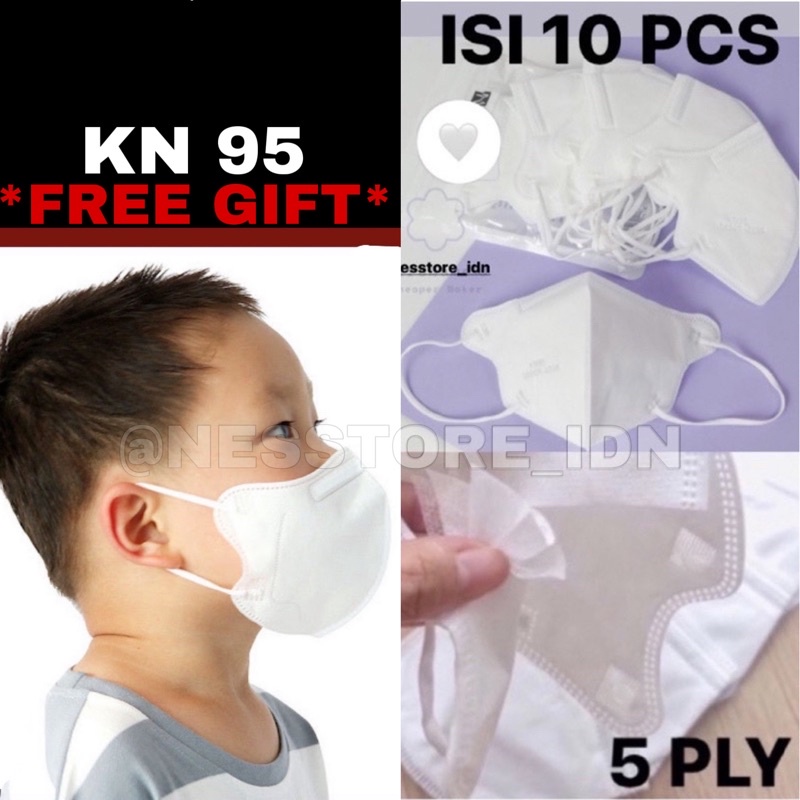 MASKER ANAK KN95 PUTIH POLOS 5PLY ISI 10 PCS