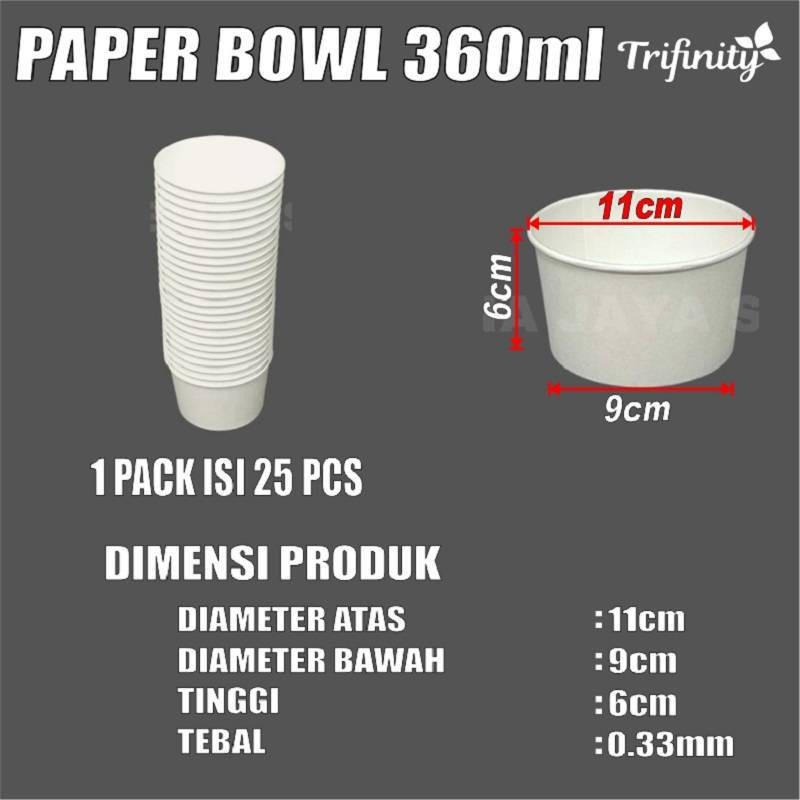 Paper Bowl 360ml 500ml 650ml 800ml Per Pack Hanya Body Mangkok Kertas Tahan Panas SBY