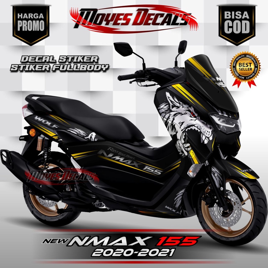 Decal Sticker New NMAX 155 - Motif Serigala Warna Kuning Hijau