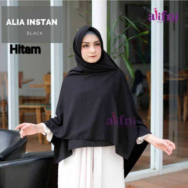 Alifni Jilbab Segiempat Instan Pet Polos Wolfis Syar'i Hijab Panjang L