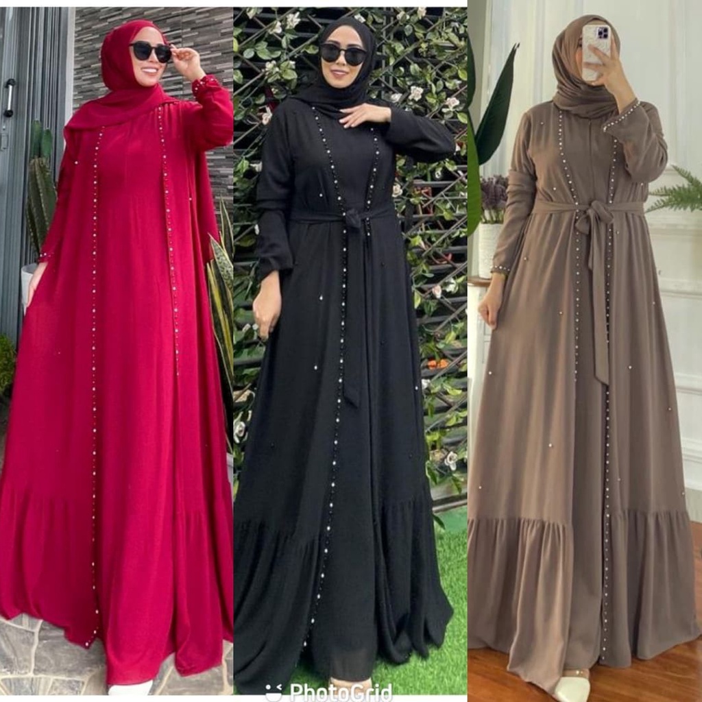 Baju Kondangan Gamis Wanita Ceruty Aplikasi Mutiara Terbaru 2022 Gamis Pesta Muslim Wanita Mewah Gam