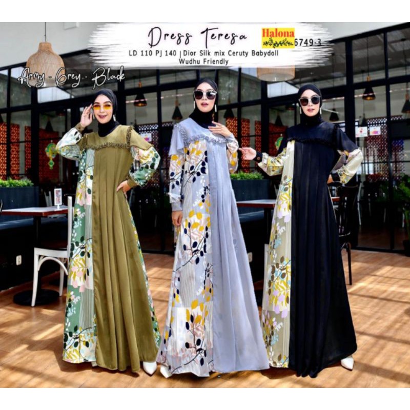 Gamis Terbaru - Gamis Dior Silk mix Ceruty - Teresa Dress by Halona