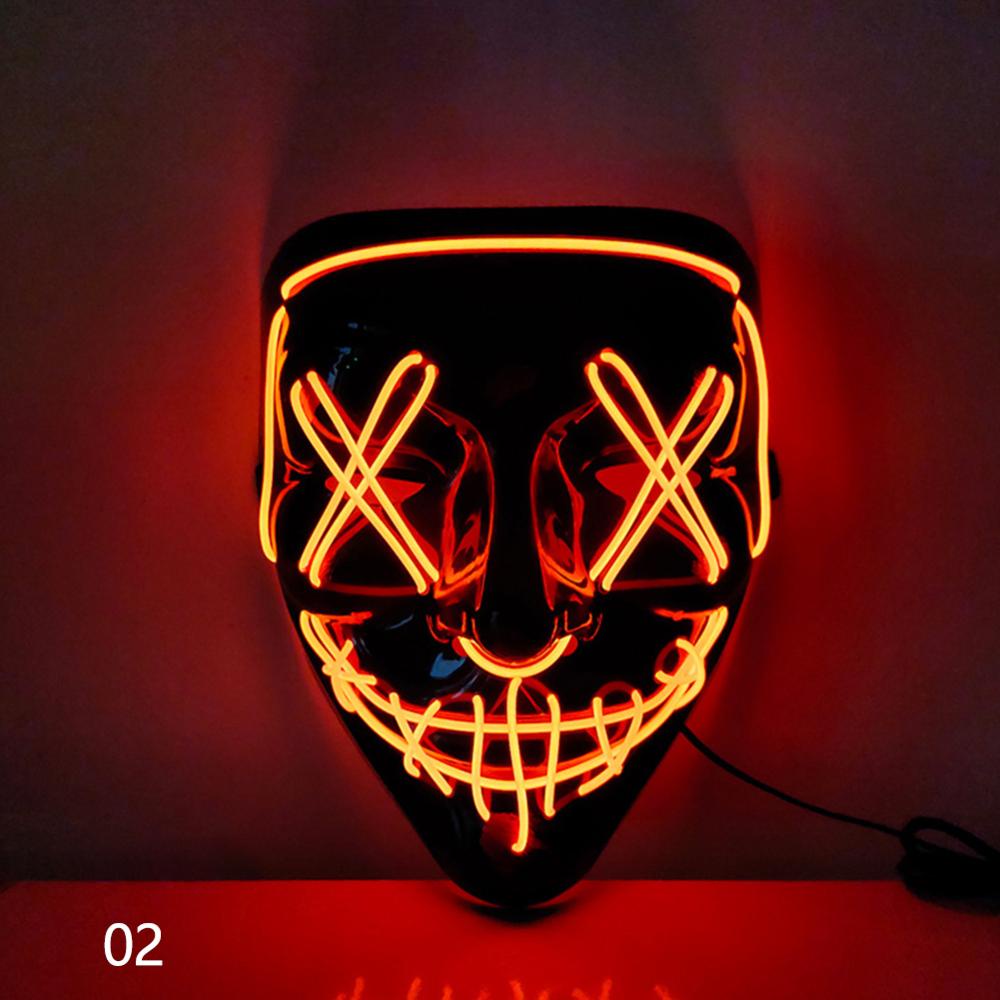 Timekey Topeng Masquerade Dengan Lampu Neon Led Menyala Dalam Gelap Untuk Pesta Halloween I6W5