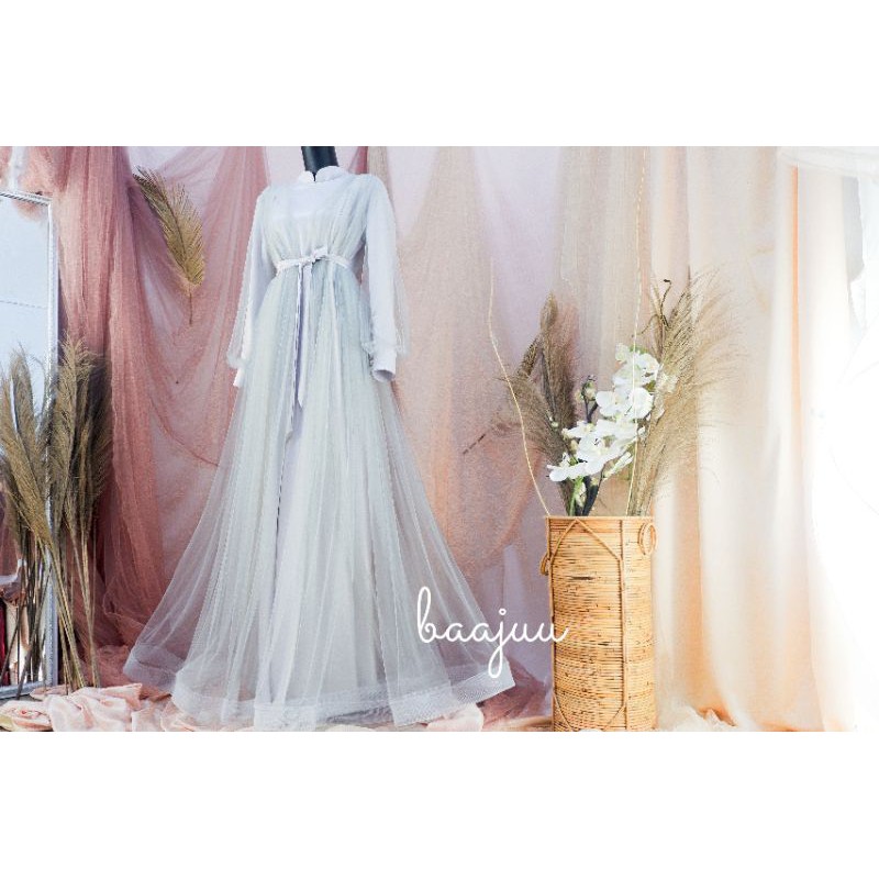 Shofiya Dress Light Grey (Tanpa Mutiara)