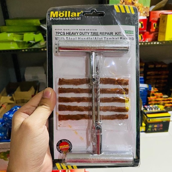 MOLLAR Alat Tambal Ban Tubeless Besi - 7pcs Heavy Duty Tire Repair Kit Tyre Kit Metal Handle MOLLAR