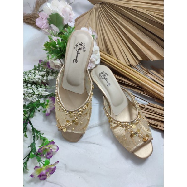 sepatu wedding reista gold 3cm kaca