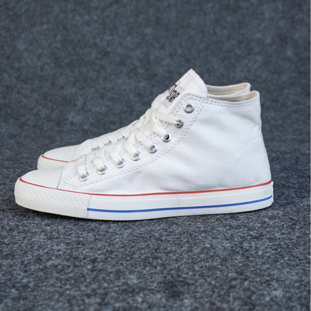 SM88 - Sepatu Converse High Putih List Biru Merah Sneakers Tinggi Bertali Pria / Wanita Sekolah Kere