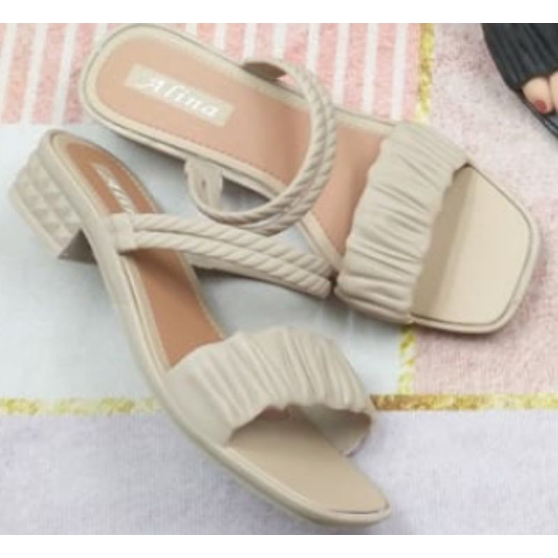 Sun-DINA Sandal Heels Hak Tahu Wedges 1 Ban Kerut ALINA 8821-A1