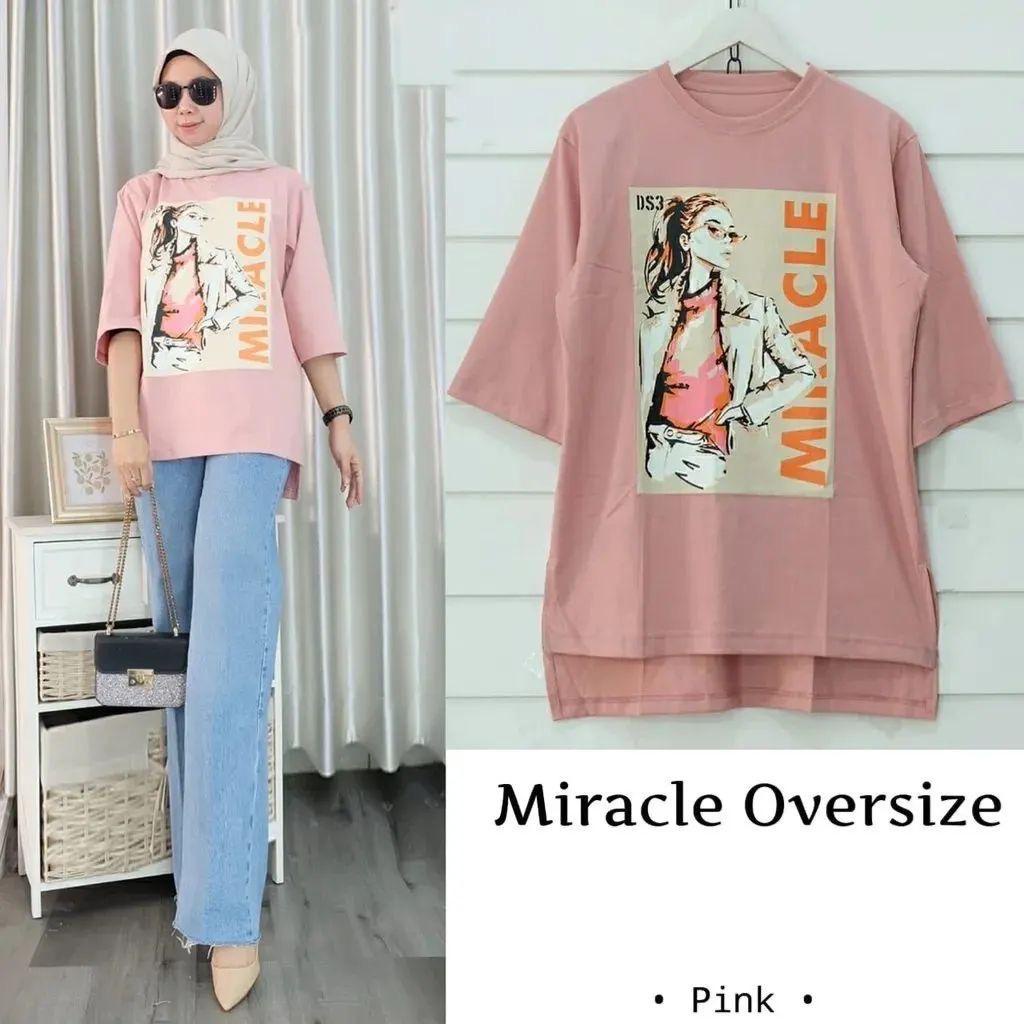 Miracle Oversize matt Combed/ Atasan Cewek Dewasa Terbaru Bahan Combed 20s Aksen Sablon / Pakaian Wanita Muslim Murah