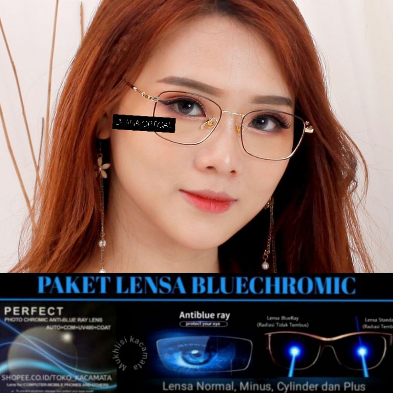 0Paket Frame+ Lensa Bluecromic (muka kecil) kacamata+lensa Blueray