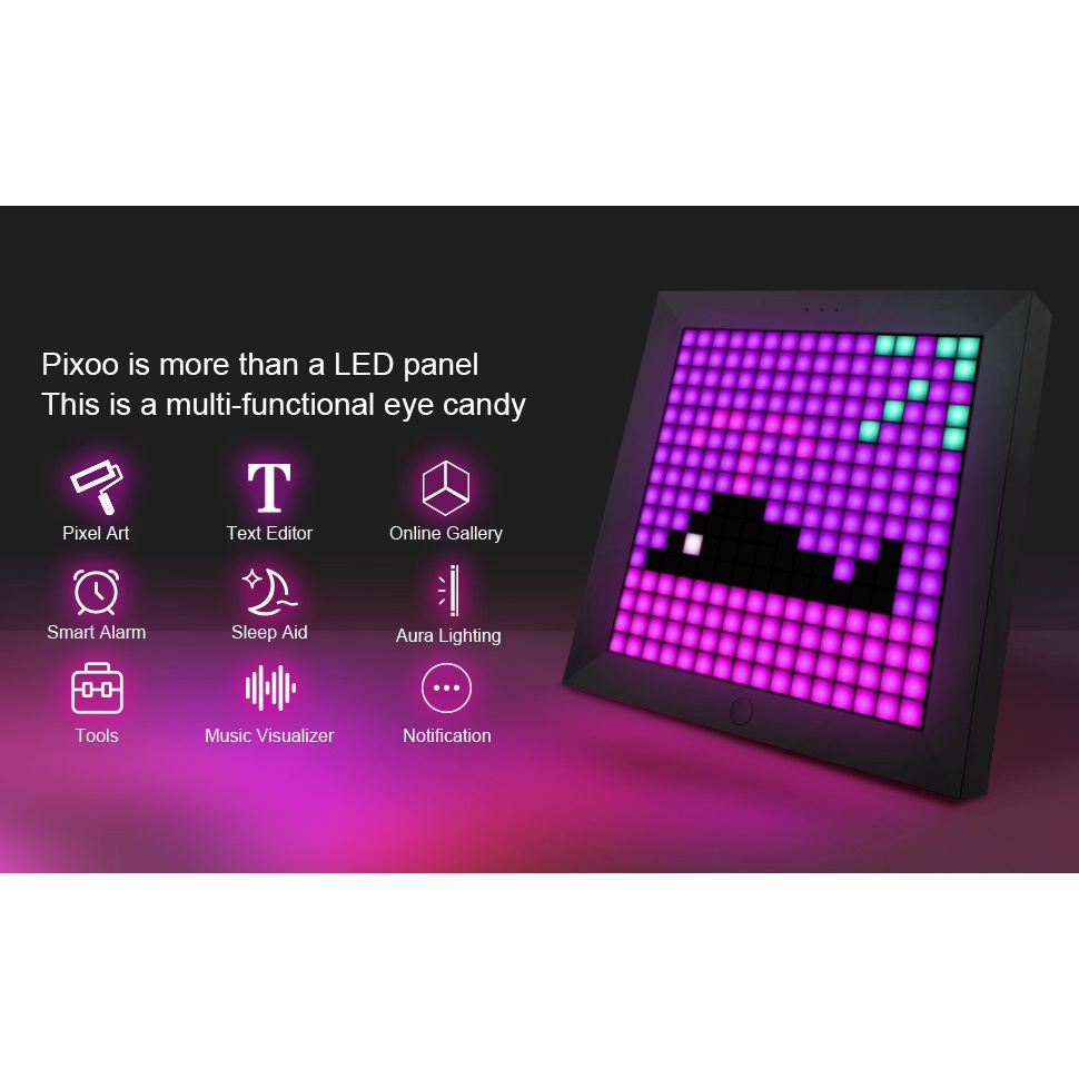 DIVOOM PIXOO - DIY Pixel Art Frame 16x16 RGB LED Display App Control - Frame Digital untuk Pixel Art 16 x 16 RGB LED