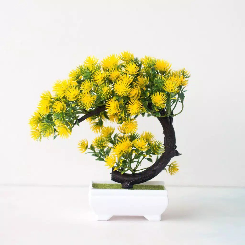 NM571 Bunga Plastik / Pajangan Bunga Artifisial / Vas Petak-Kuning