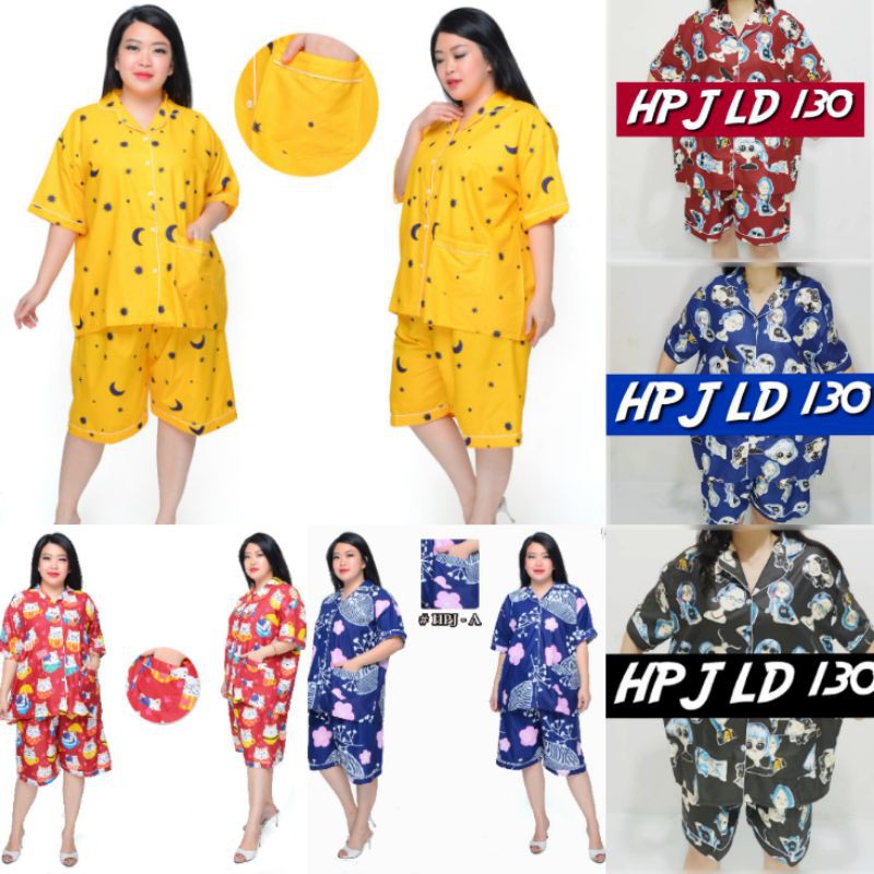PIYAMA JUMBO WANITA CELANA PENDEK LD 120 SET BAJU TIDUR BIG SIZE KATUN KARAKTER