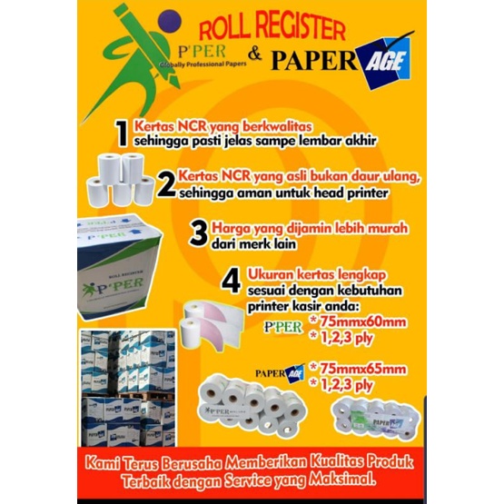 

Kertas struk dotmatrik 3ply uk.75x60mm