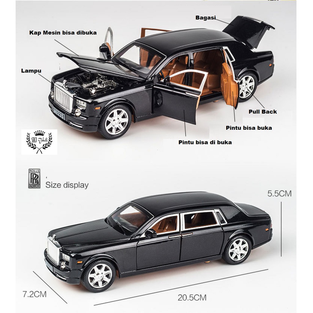 Diecast miniauto mobil Rolls Royce Phantom skala 1:24 Metal Series mainan koleksi pajangan