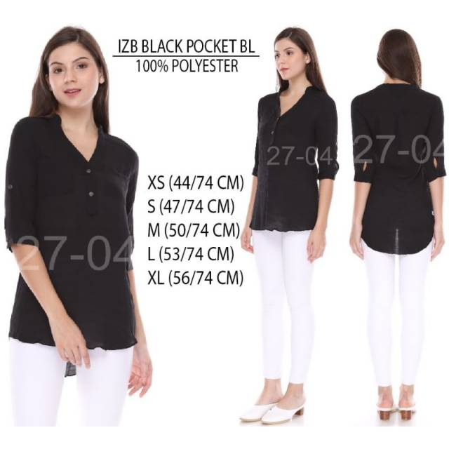 Blouse branded- IZ  BYER BLACK POCKET BLOUSE
