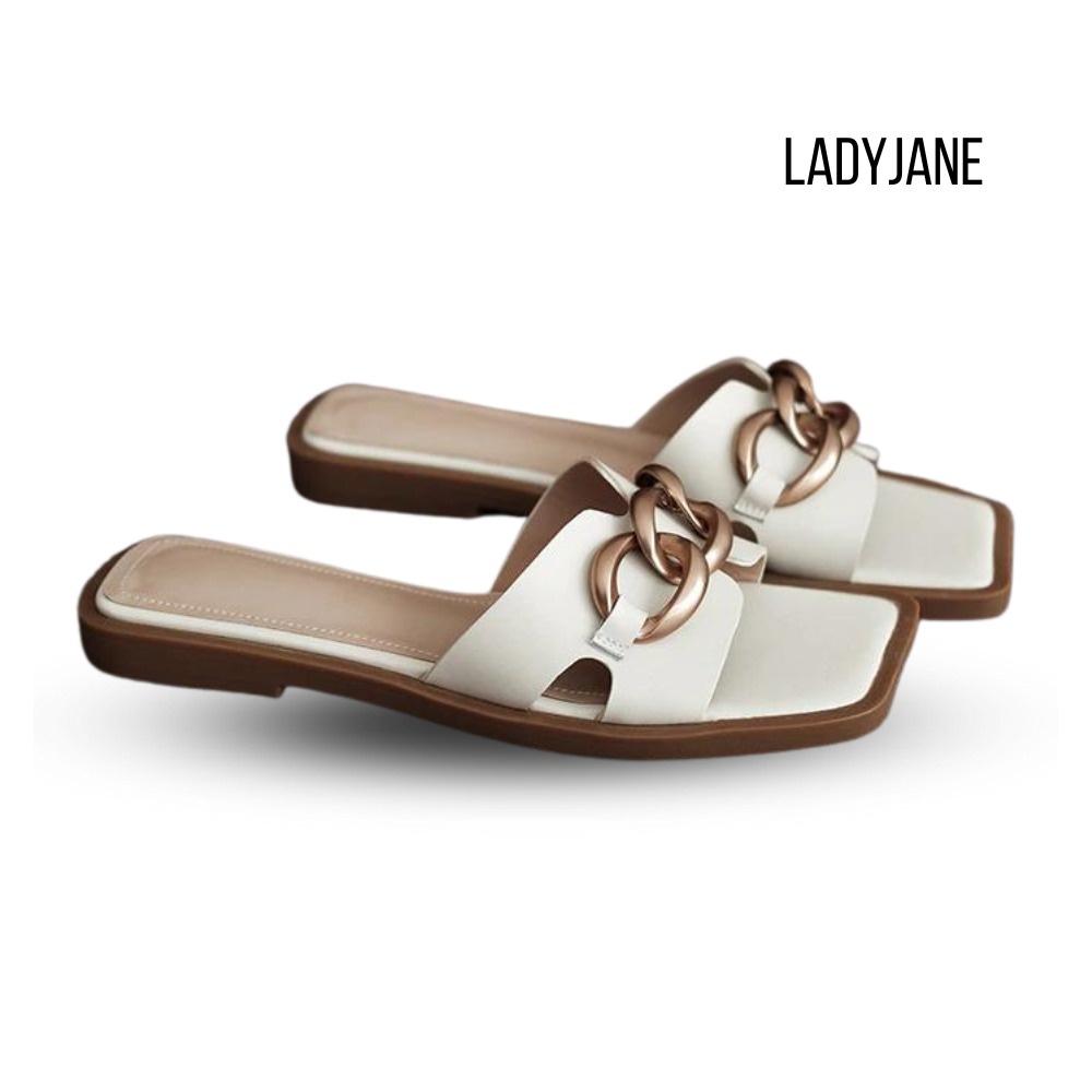 Sandal Wanita Ladyjane ELLVA Chain Strap 37-40 Hitam/Putih -  local handmade