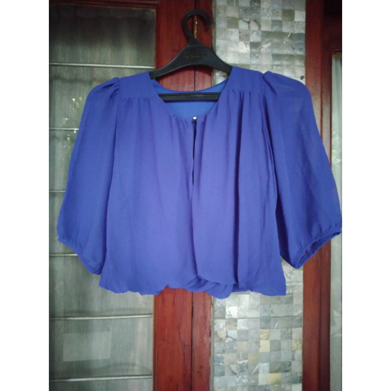 Preloved Outer outherwear outher cardigan crop Sifon Biru Elektrik PL Second Seken