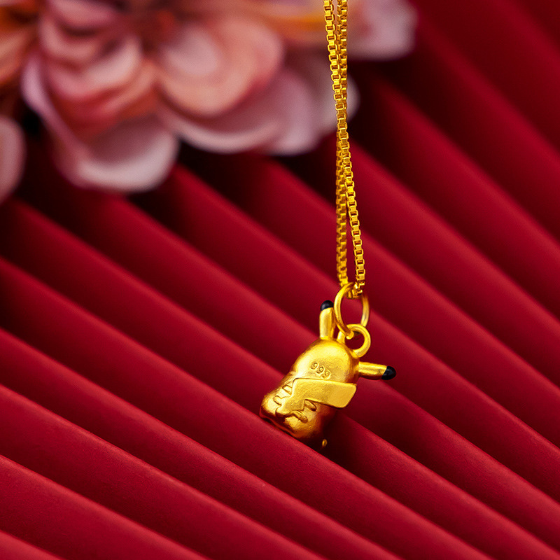 Kalung Rantai Dengan Liontin Pikachu Warna Emas Untuk Wanita