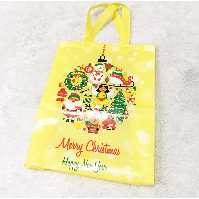 

Waterproof Bag Merry Christmas and Happy New Year Yellow Bag Natal Tahun Baru Tas Kado Gift Bag Packaging Kantong Belanja Shopping Bag Yellow Party