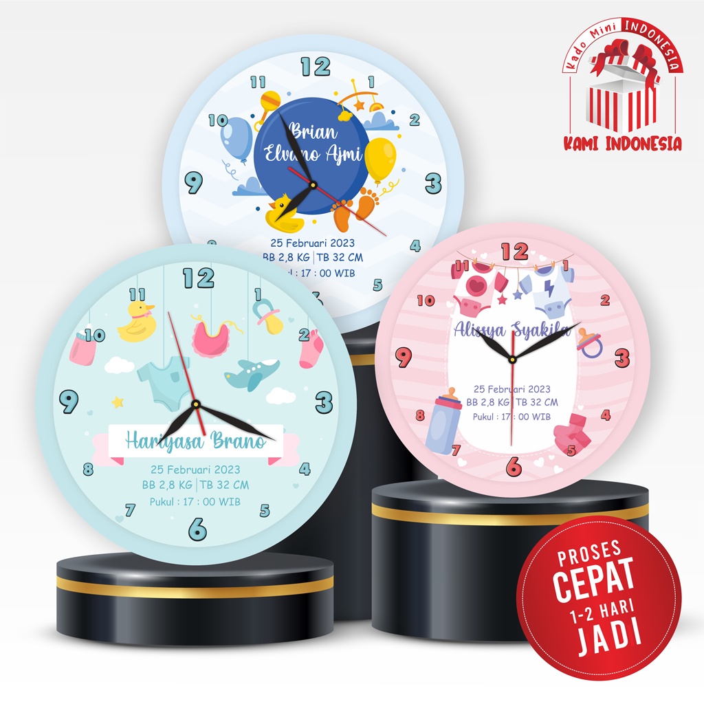 JAM MEJA CUSTOM NAMA TULISAN HADIAH BAYI WEKER DUDUK KADO KELAHIRAN GANTUNG DINDING SHABBY CHIC