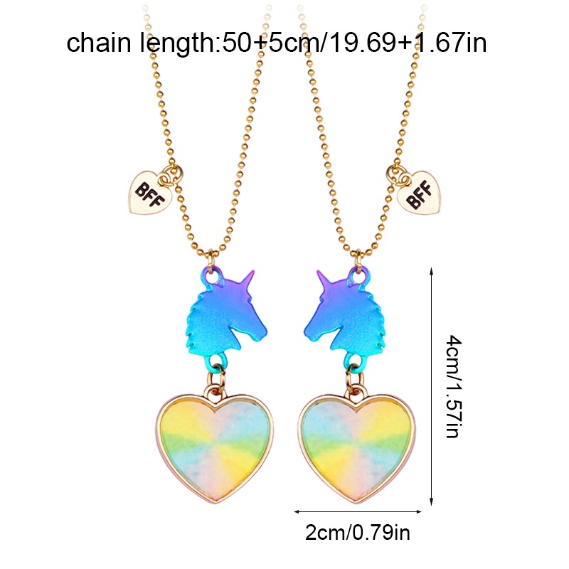 2pcs / Set Kalung Rantai Dengan Liontin Unicorn Warna-Warni Untuk Anak