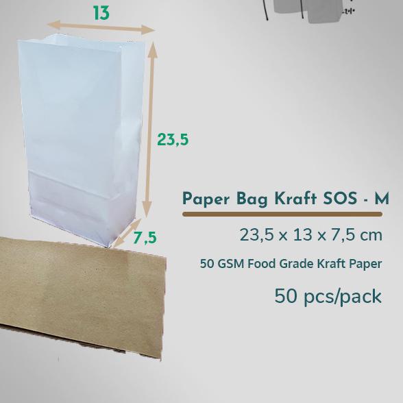 

Paper Bag / Kantong Kertas Kraft SOS Polos Size M 40 - Cokelat