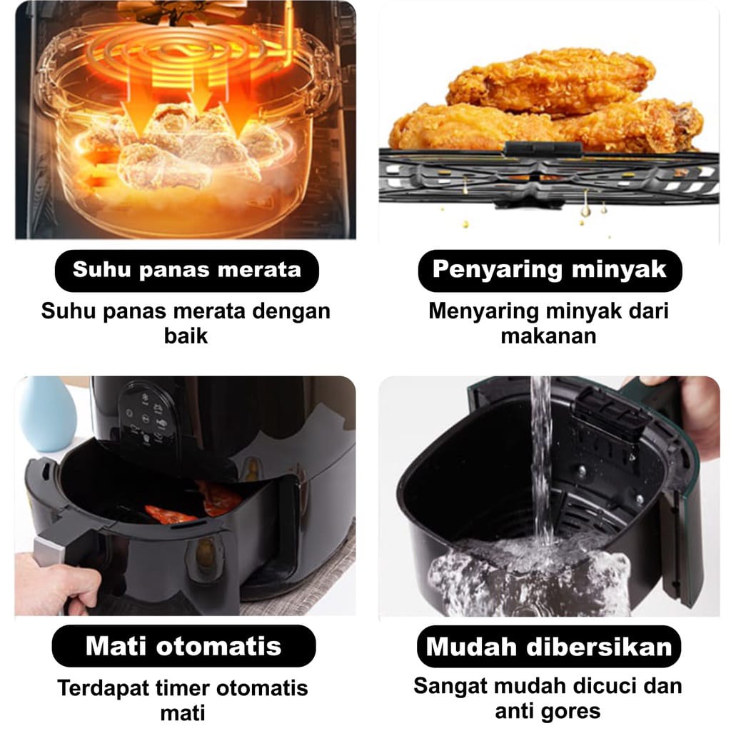 TURUN HARGA Air Fryer Low Watt 3.2L Mesin Penggorengan Tanpa Minyak Anti Lengket AirFryer Hemat Listrik &amp; Anti Jeglek Mesin Penggorengan Tanpa Minyak