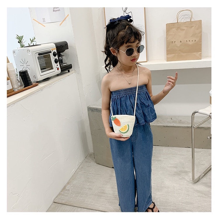 DBCOL Tas Selempang Anak Bahan Rajut Model Korea Motif Bunga Pearl/Slingbag Fashion Anak Gaya Korea