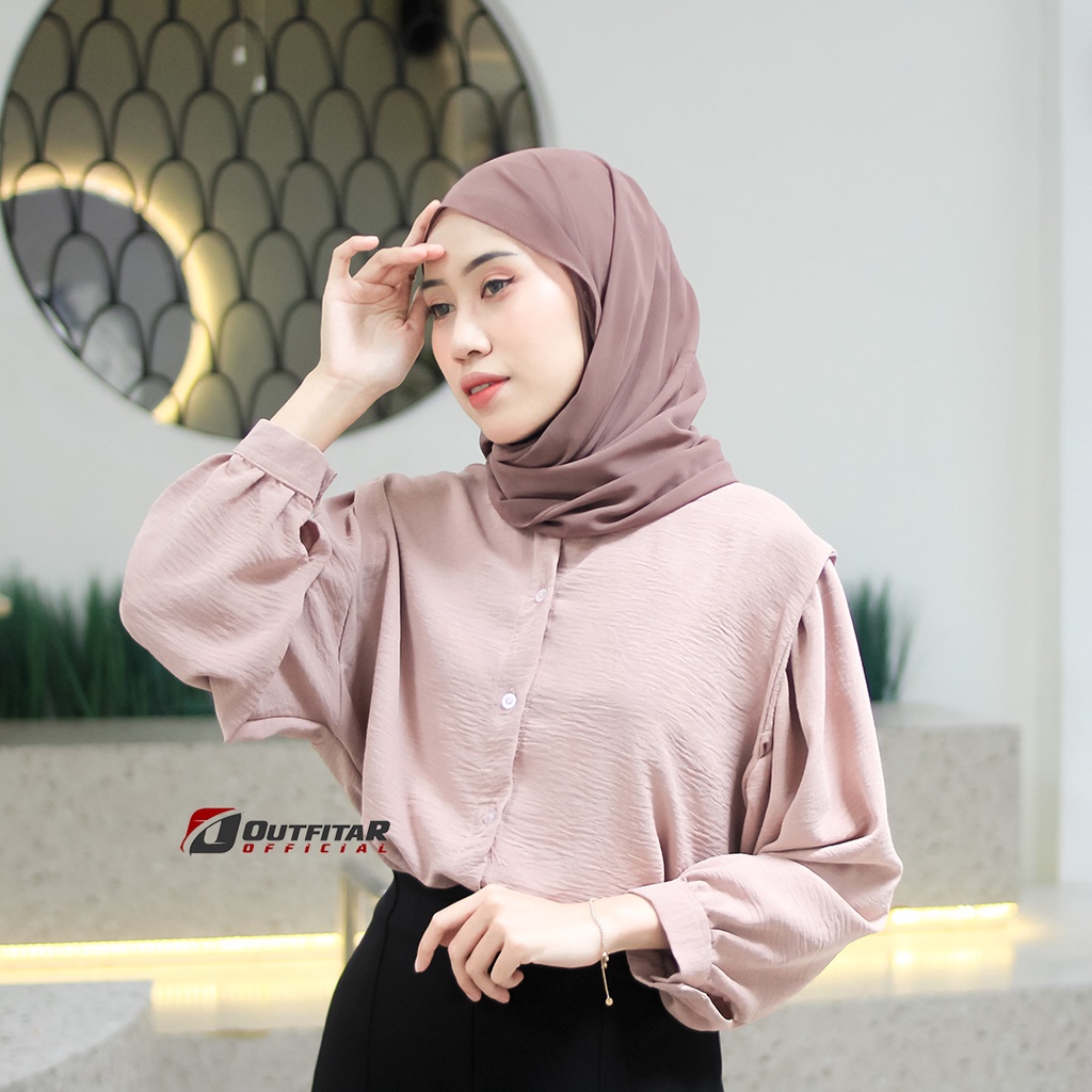 Kemeja Wanita Oversize Lesley River Blouse Oneck Longsleeve Hight Quality Premium