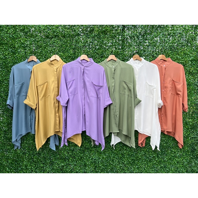 READYBASIC - KEMEJA BLOUSE LENGAN 3/4 BAHAN KATUN BOTTEGA MODEL ASYMMETRIC HIJAB FRIENDLY