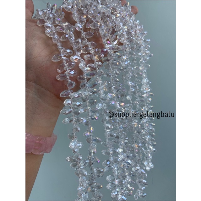 KRISTAL CEKO TETES AIR MATA 6MM PUTIH WHITE QUARTZ LUBANG SAMPING