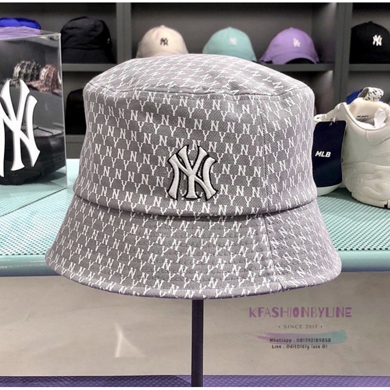 Jual MLB Basic Monogram Bucket Hat New York Yankees (Grey 