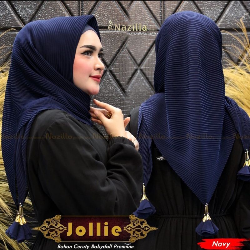 TASSEL JILBAB SEGIEMPAT PLISKET FULL LIDI TASSEL / segiempat plisket tassel KUNCIR JOLLIE NAZILA-TASSEL SEGI4 NAVI