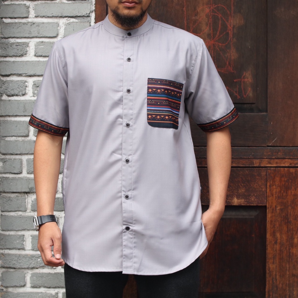KEMEJA SONGKET BANA TOYOBO ABU-ABU MARUN NAVY PUTIH HITAM UK M L DAN XL