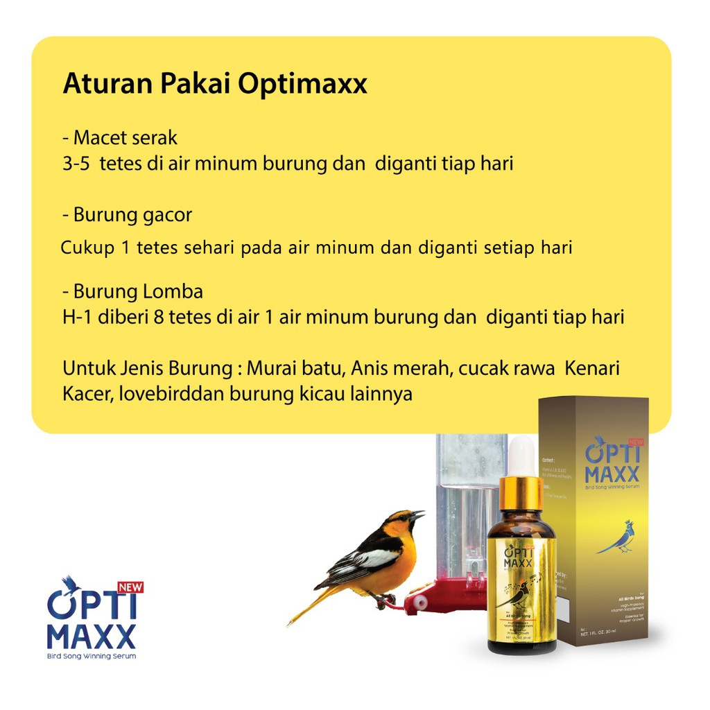 Optimaxx Vitamin Burung Kicau Lovebird Murai Murai Batu